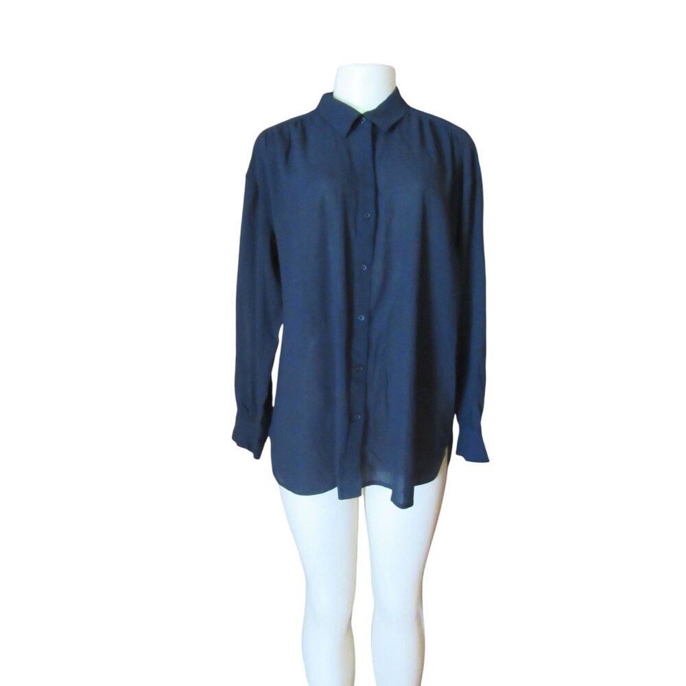 New w Tags Banana Republic Black Sheer Cotton Button Down Blouse SZ L